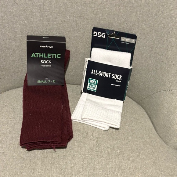 Women's Two Athletic Socks - Maroon  (Small) and White (Medium)  NWT - Picture 1 of 14